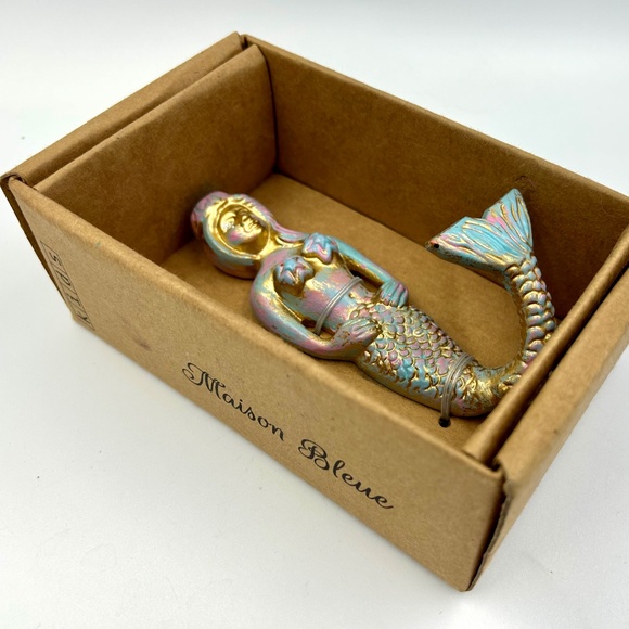 Metal Mermaid Wall Hook Nautical Decor Beach Bathroom Gold Blue Pink Girls Room - Picture 3 of 6